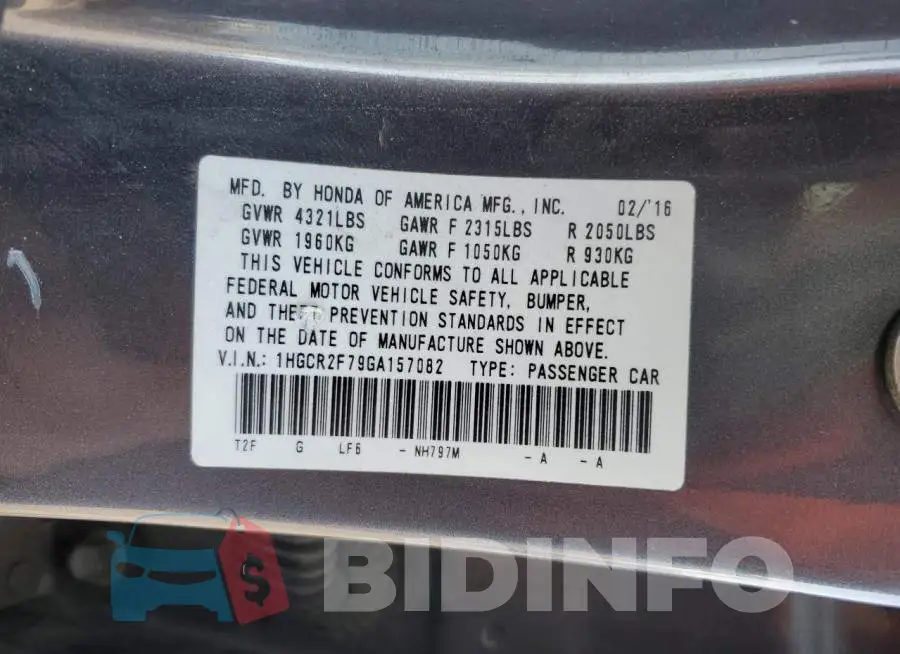 1HGCR2F79GA157082 Photo# 12