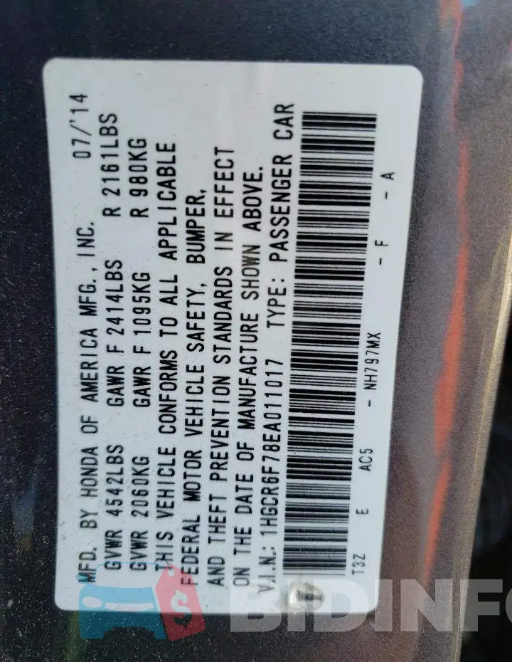1HGCR6F78EA011017 Photo# 12