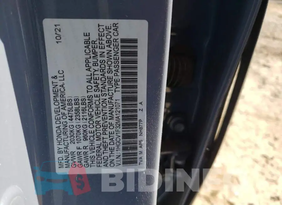 1HGCV1F32MA121071 Photo# 12