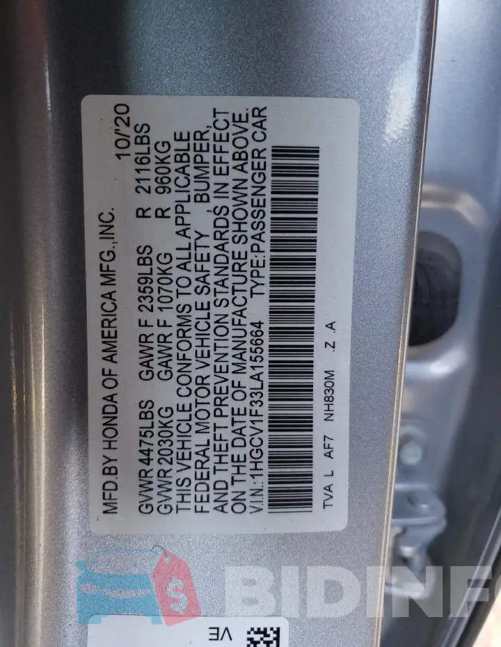 1HGCV1F33LA155664 Photo# 13