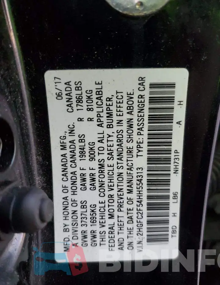2HGFC2F54HH554313 Photo# 12