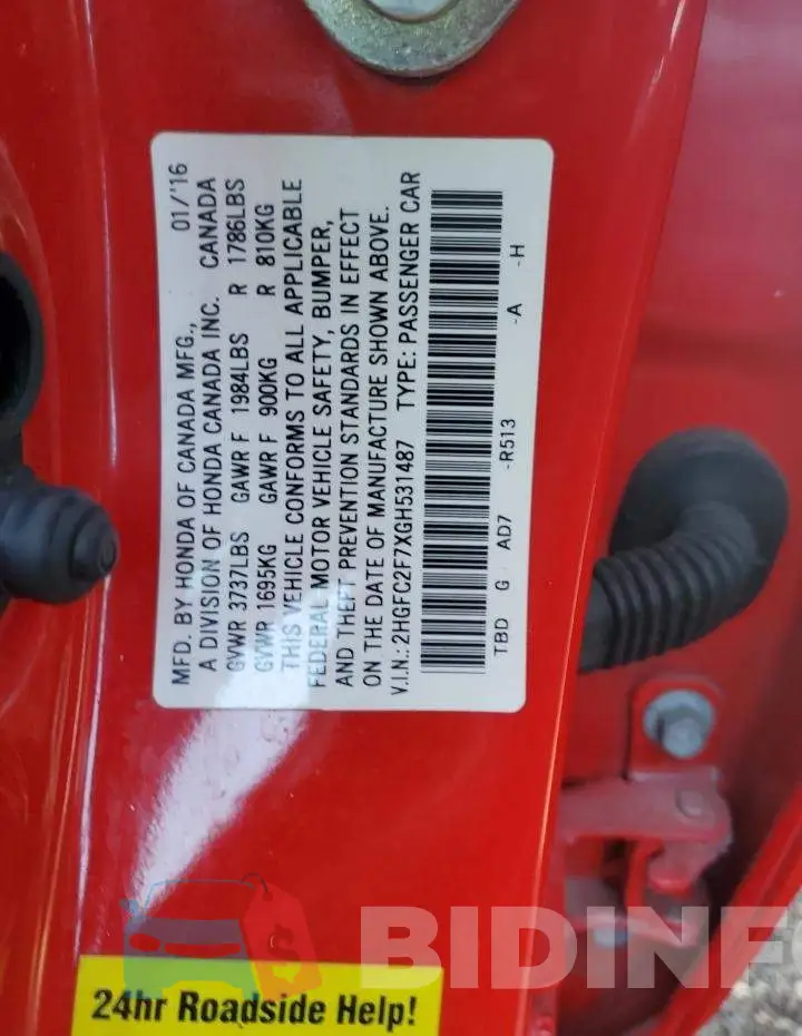 2HGFC2F7XGH531487 Photo# 12