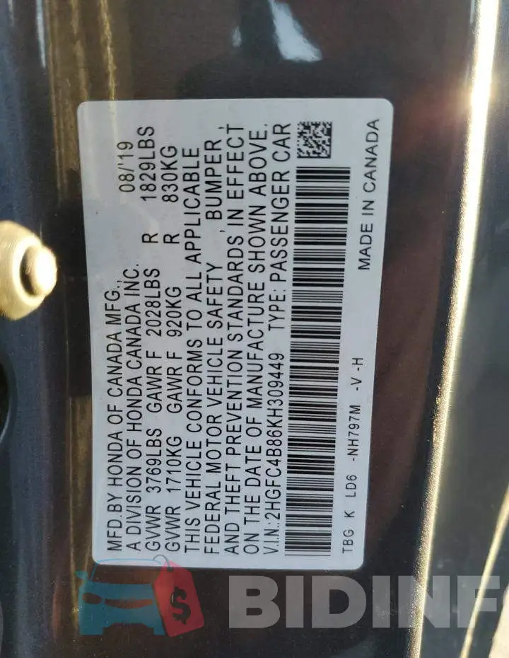 2HGFC4B86KH309449 Photo# 12