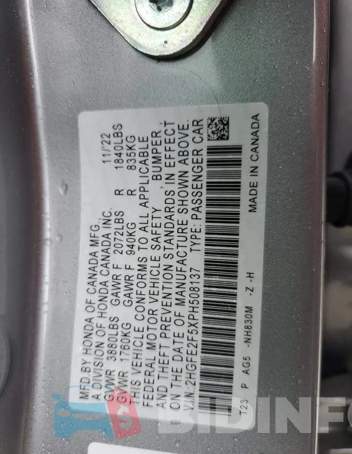 2HGFE2F5XPH508137 Photo# 12