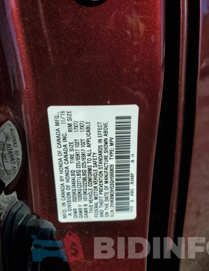2HKRM3H53GH566809 Photo# 14