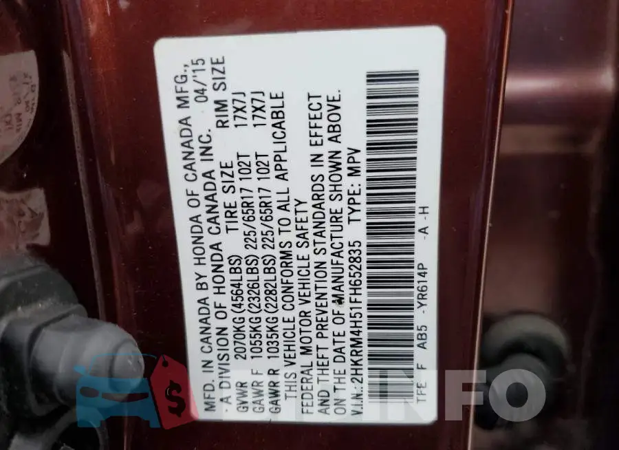 2HKRM4H51FH652835 Photo# 13