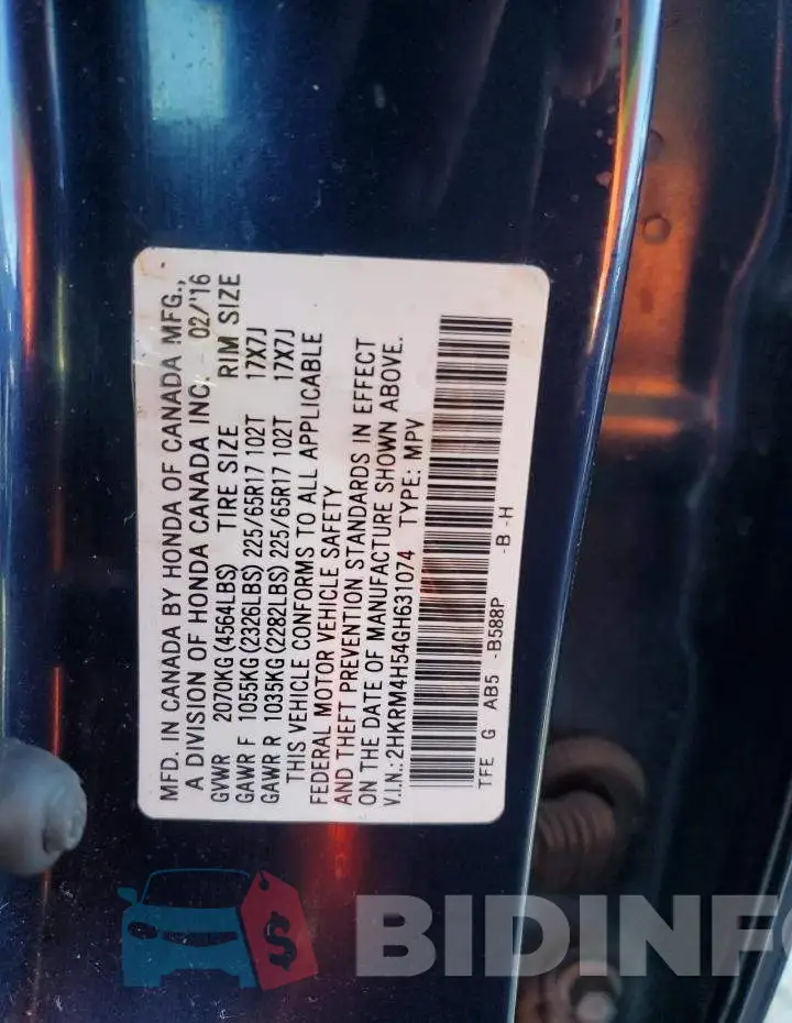 2HKRM4H54GH631074 Photo# 12