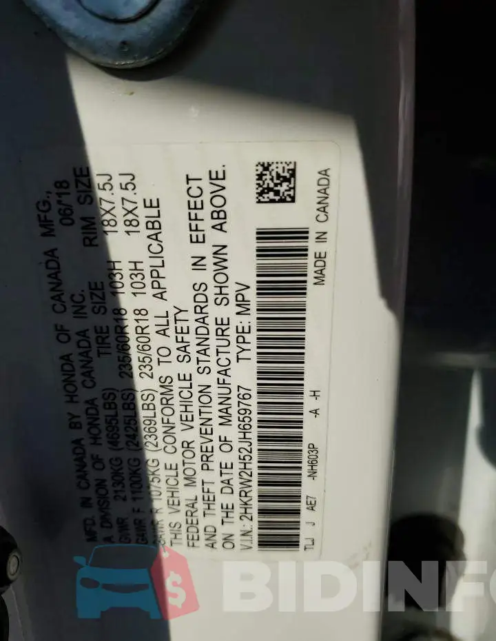2HKRW2H52JH659767 Photo# 12