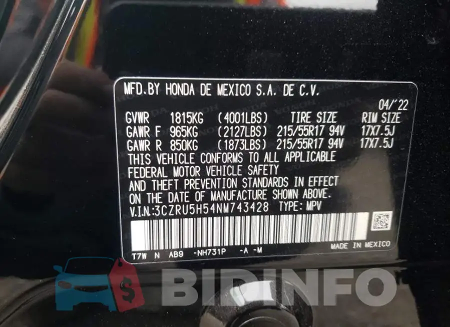 3CZRU5H54NM743428 Photo# 12