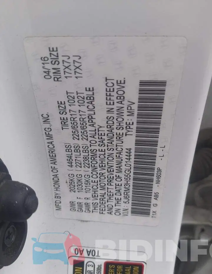 5J6RM3H55GL014444 Photo# 12