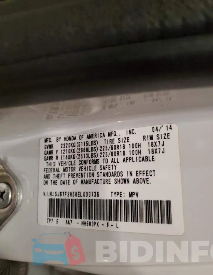 5J6TF2H58EL003736 Photo# 12