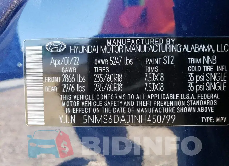 5NMS6DAJ1NH450799 Photo# 14