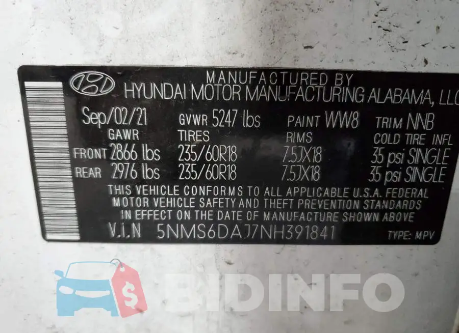 5NMS6DAJ7NH391841 Photo# 13