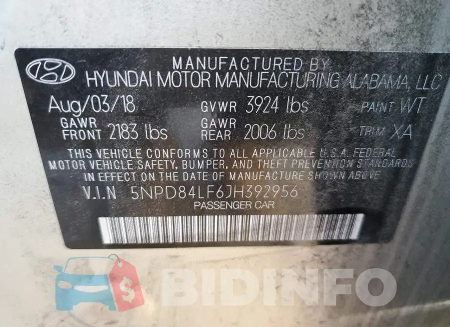5NPD84LF6JH392956 Photo# 12