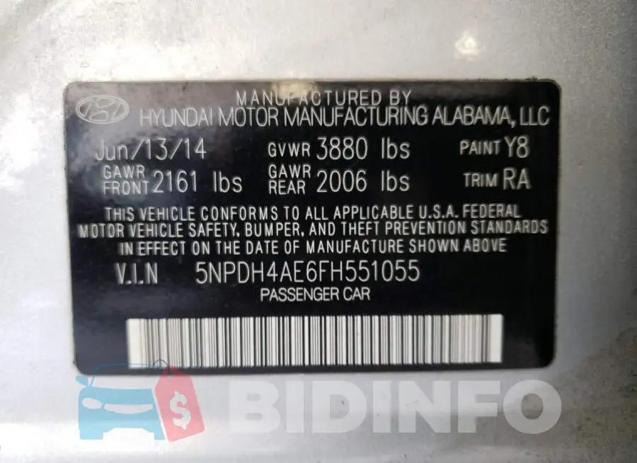 5NPDH4AE6FH551055 Photo# 12