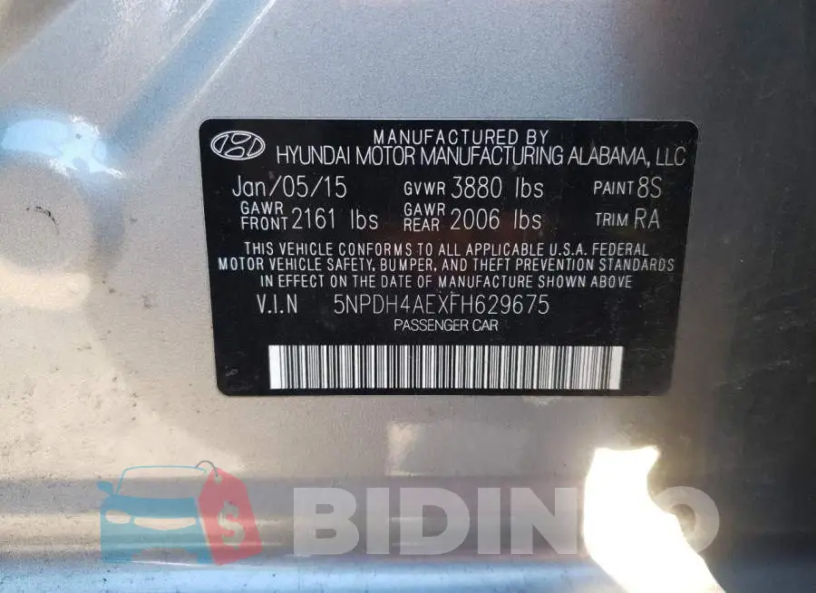 5NPDH4AEXFH629675 Photo# 13