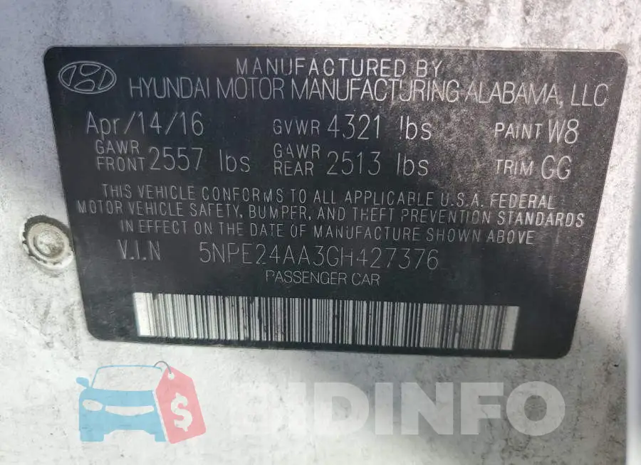 5NPE24AA3GH427376 Photo# 13