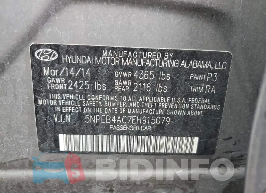 5NPEB4AC7EH915079 Photo# 12