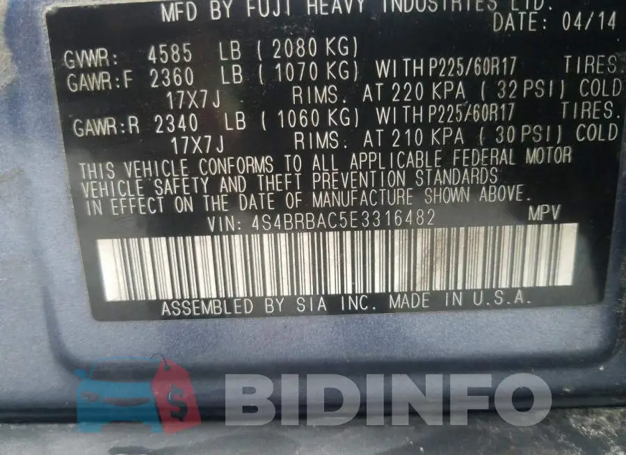 4S4BRBAC5E3316482 Photo# 9