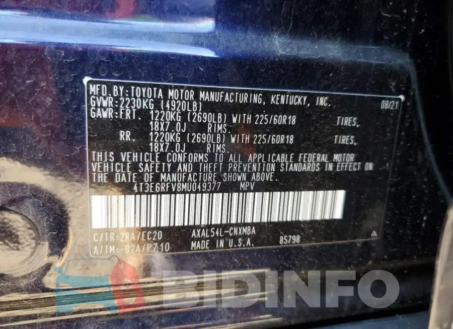 4T3E6RFV8MU049377 Photo# 13