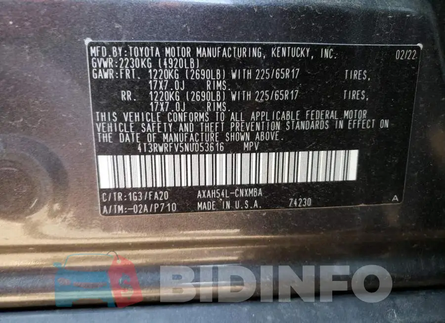 4T3RWRFV5NU053616 Photo# 12