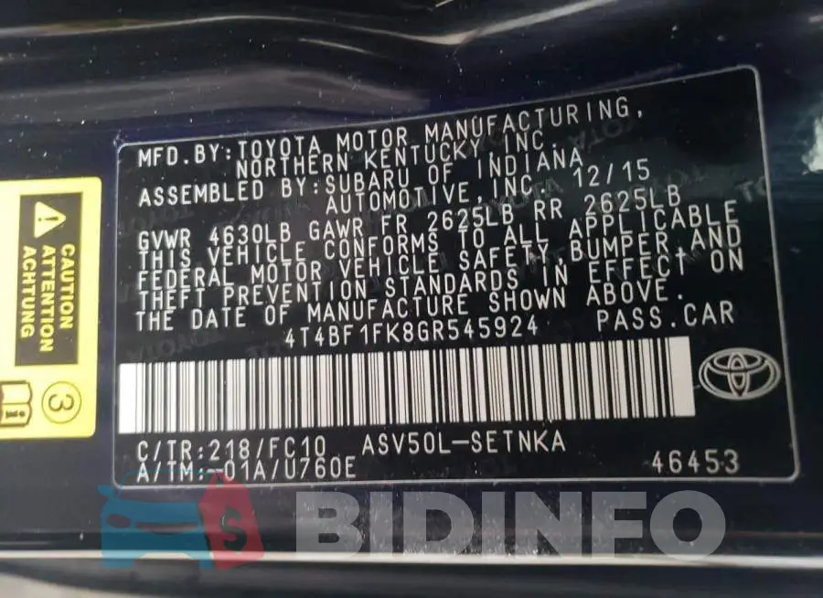 4T4BF1FK8GR545924 Photo# 13
