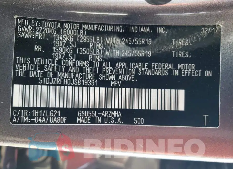 5TDJZRFH0JS819391 Photo# 13