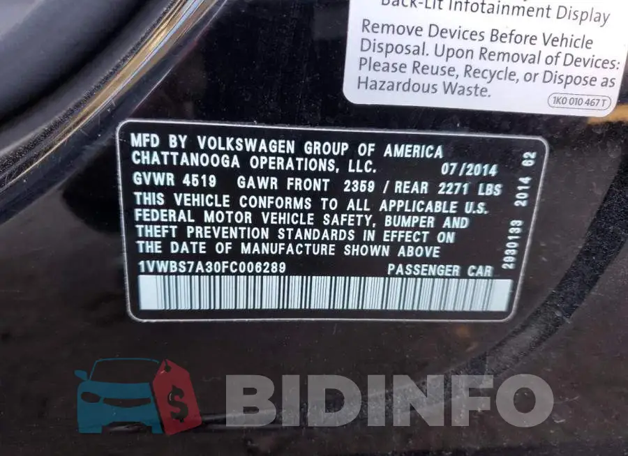 1VWBS7A30FC006289 Photo# 12