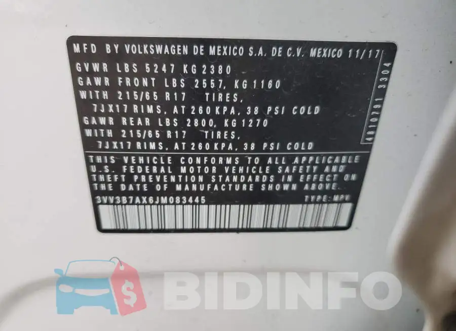 3VV3B7AX6JM083445 Photo# 14