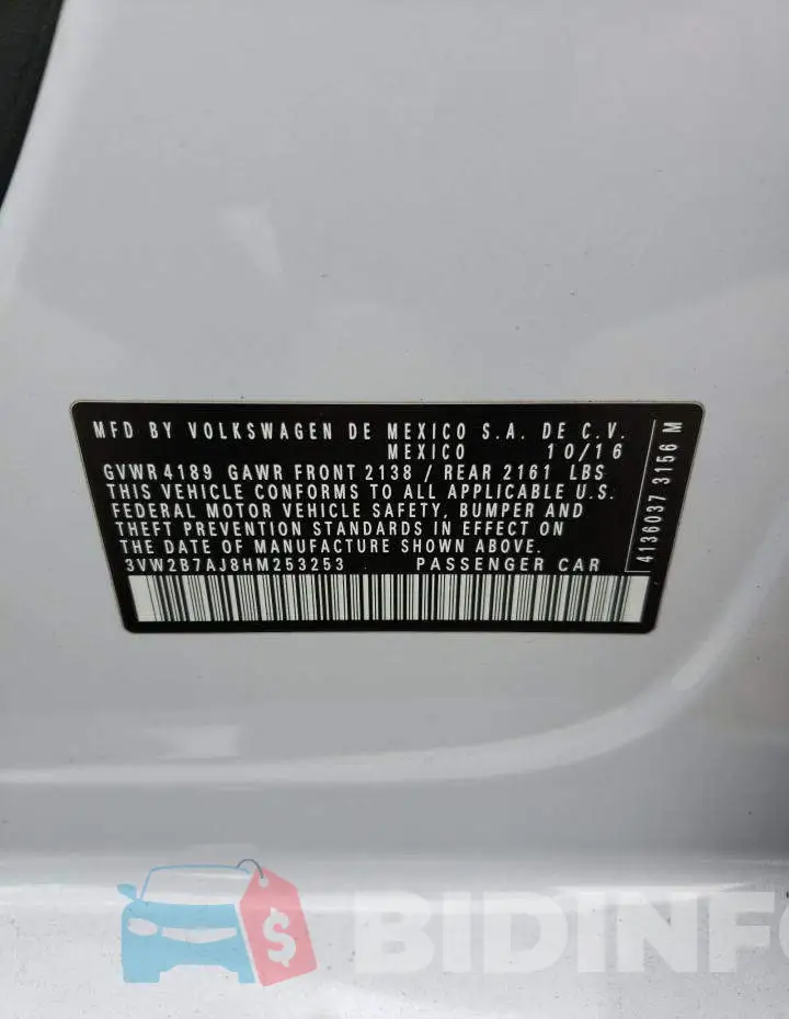 3VW2B7AJ8HM253253 Photo# 13