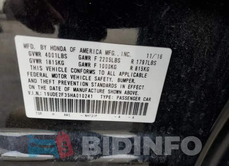 19UDE2F35HA010241 Photo# 12