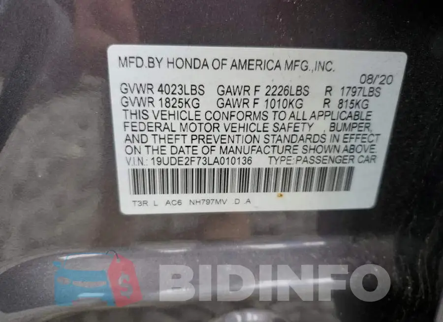 19UDE2F73LA010136 Photo# 13