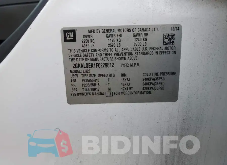 2GKALSEK1F6229812 Photo# 13