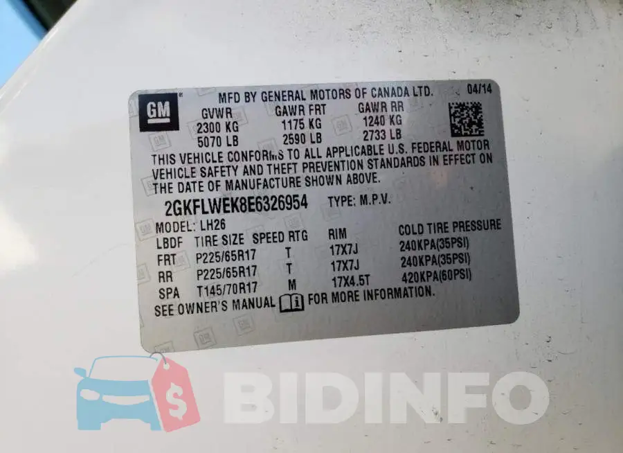 2GKFLWEK8E6326954 Photo# 13