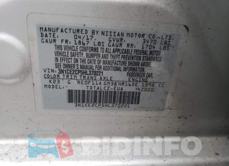 3N1CE2CP5HL370221 Photo# 12