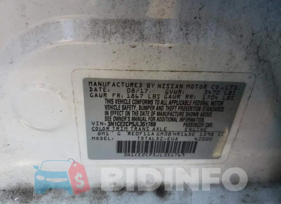 3N1CE2CP5JL351769 Photo# 12