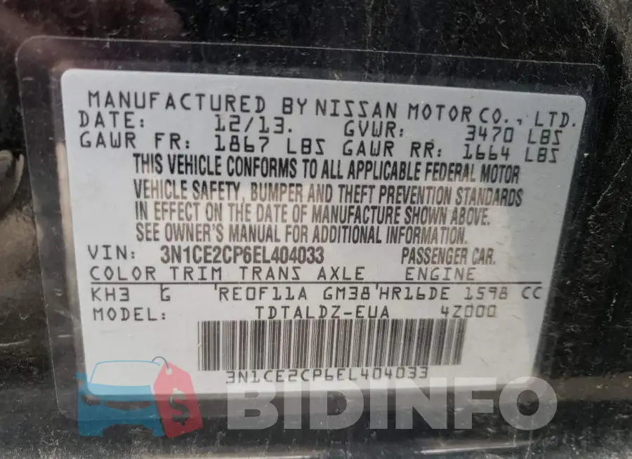 3N1CE2CP6EL404033 Photo# 12