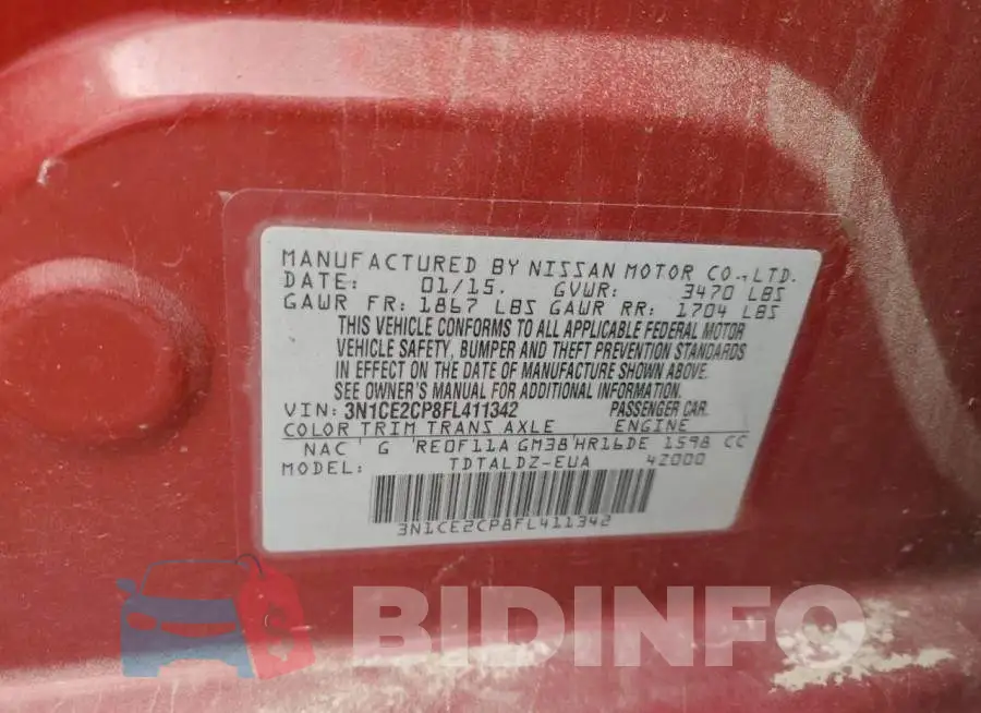 3N1CE2CP8FL411342 Photo# 12