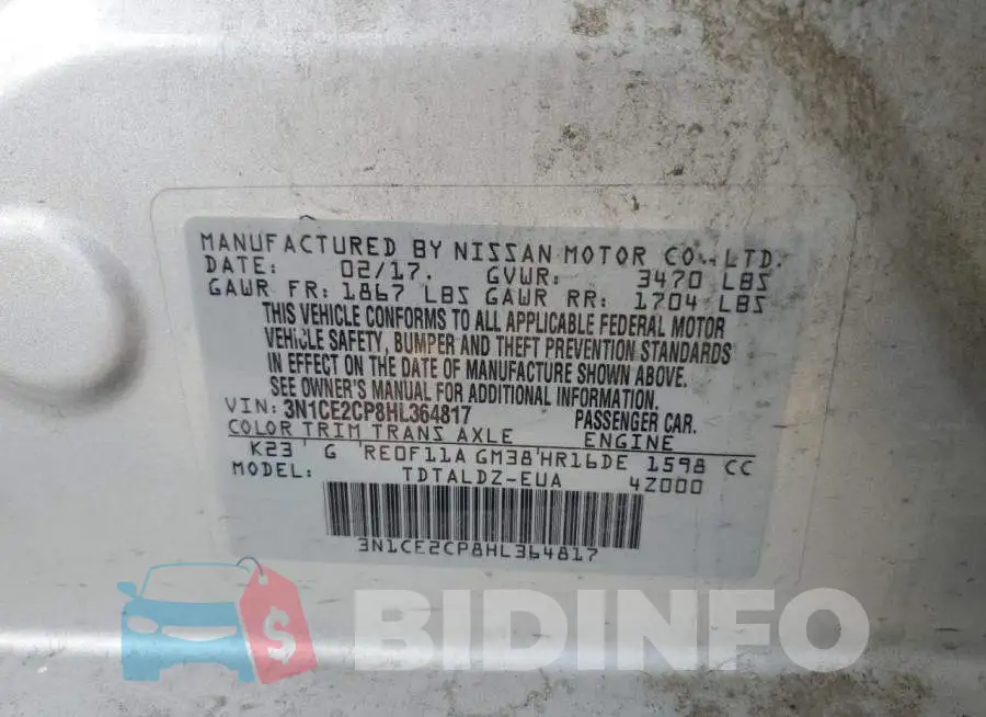 3N1CE2CP8HL364817 Photo# 13