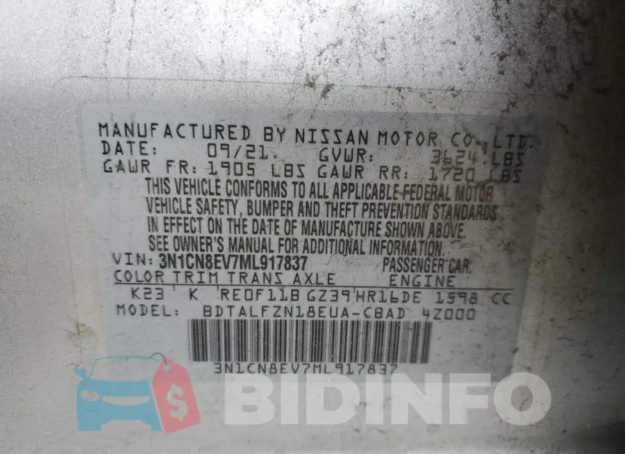 3N1CN8EV7ML917837 Photo# 13