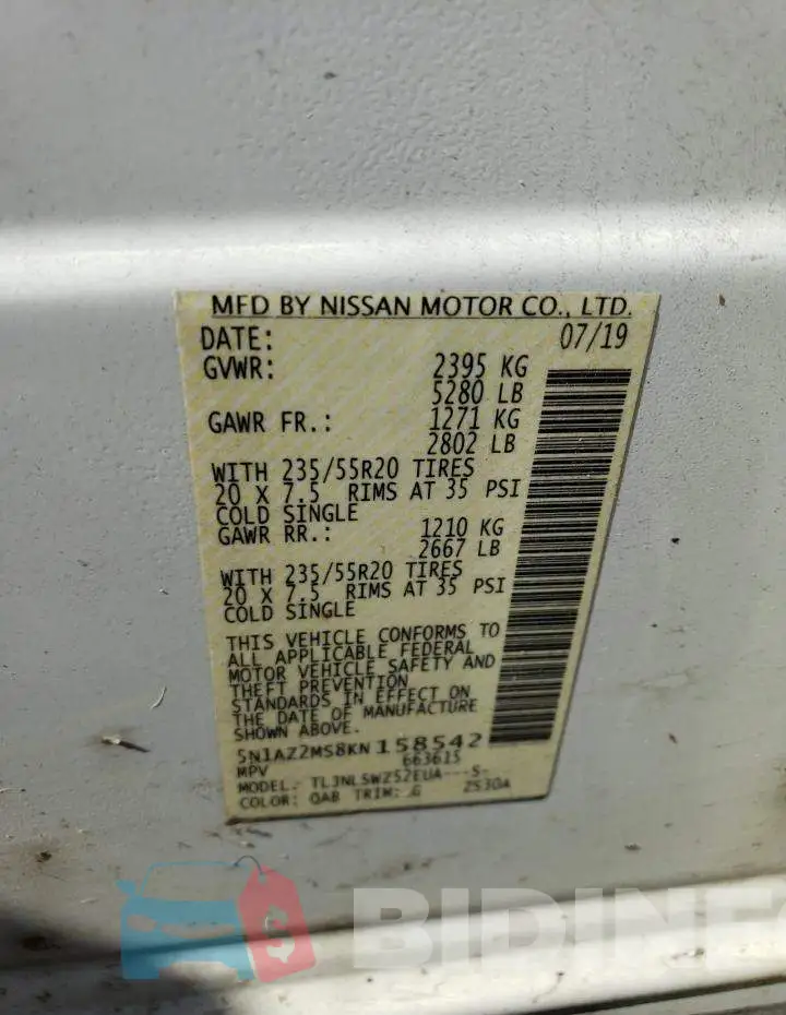 5N1AZ2MS8KN158542 Photo# 14
