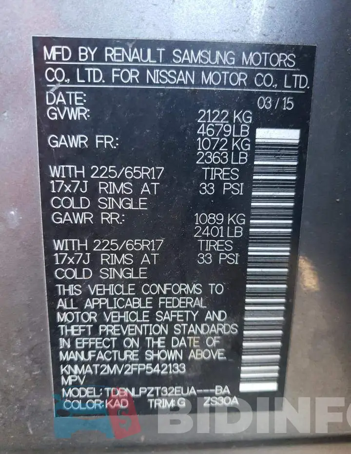 KNMAT2MV2FP542133 Photo# 12