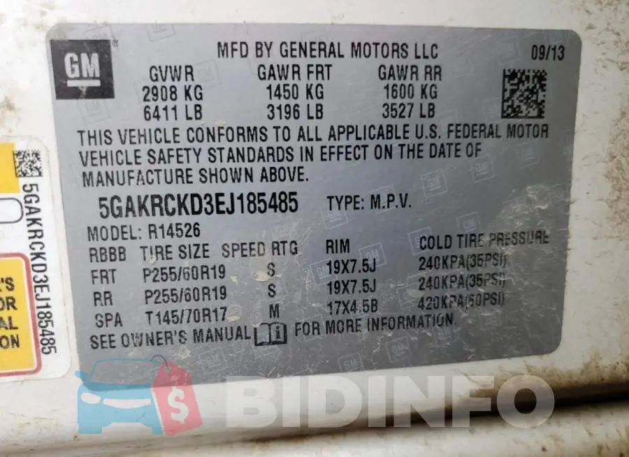 5GAKRCKD3EJ185485 Photo# 13