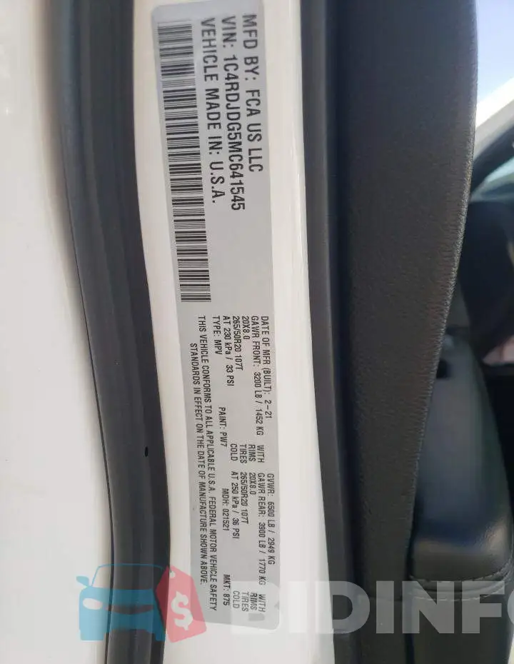 1C4RDJDG5MC641545 Photo# 13