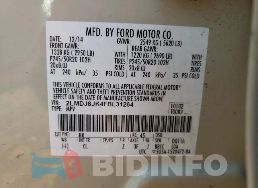 2LMDJ8JK4FBL31264 Photo# 13