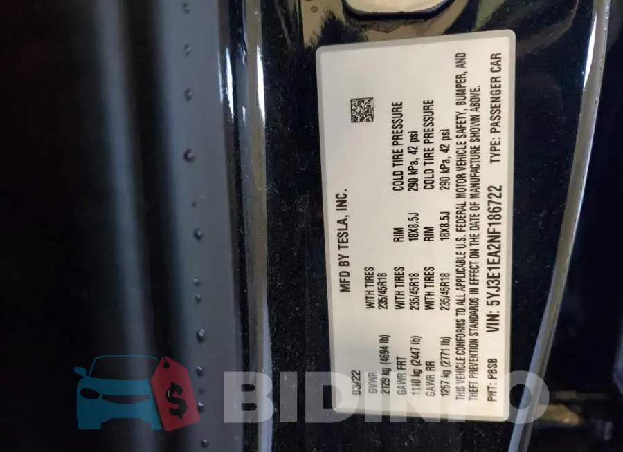 5YJ3E1EA2NF186722 Photo# 13