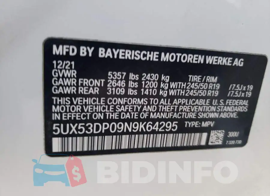 5UX53DP09N9K64295 Photo# 12