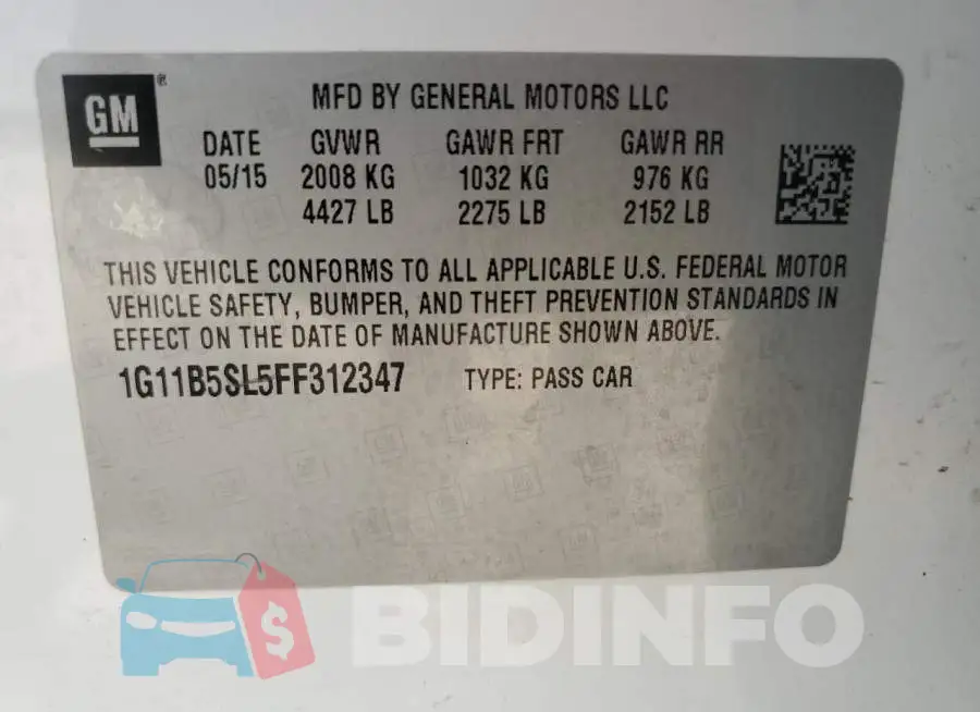 1G11B5SL5FF312347 Photo# 12