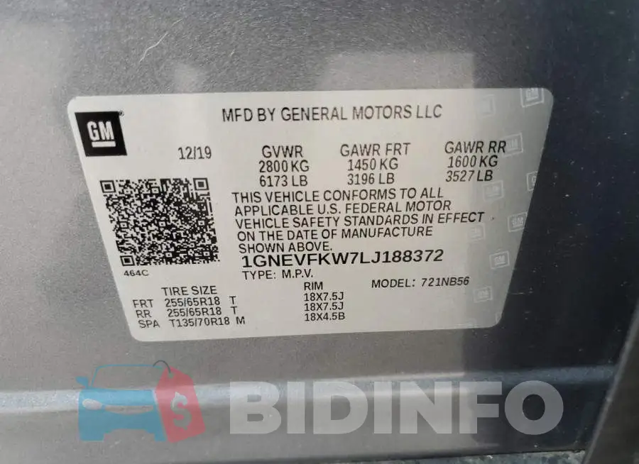 1GNEVFKW7LJ188372 Photo# 13