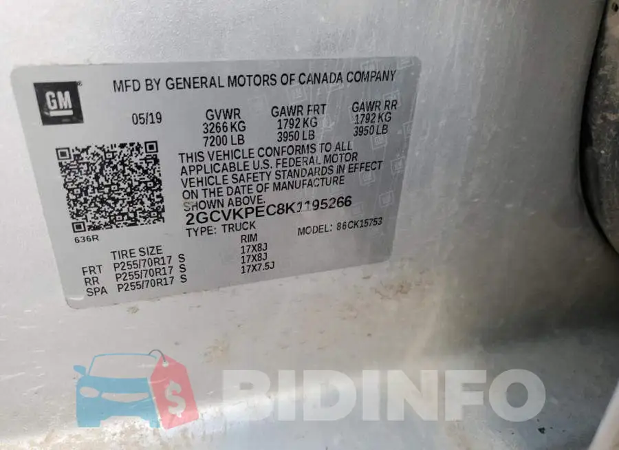 2GCVKPEC8K1195266 Photo# 12